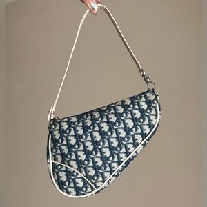 Dior Navy and Beige Saddle Bag